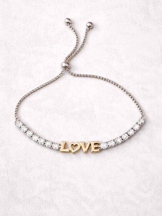 Macy's Jewelry - NWT Macy’s Adjustable “LOVE” Bracelet – Gold & Crystal Accent Tennis Style